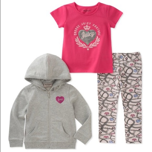 Juicy Couture Gray Royal Heart Zip-Up Hoodie Set